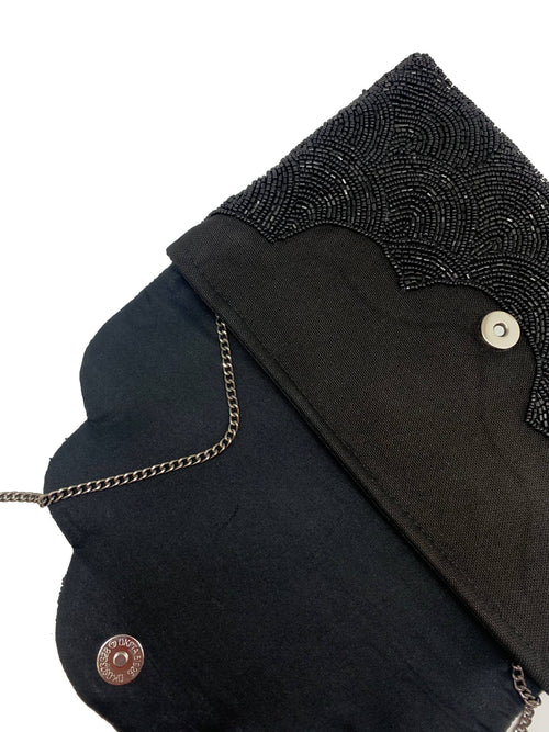 Ole - Scalloped Black Beaded Clutch LAC-SS-412-BLACK