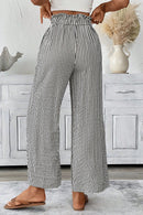 Black Striped Frill Knot Waist Decor Pants