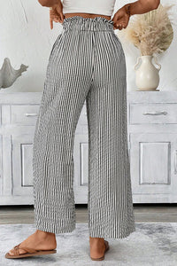 Black Striped Frill Knot Waist Decor Pants