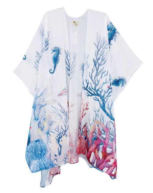 JC Sunny Fashion - JC071023 White-Multi Seahorse Coral Kimono
