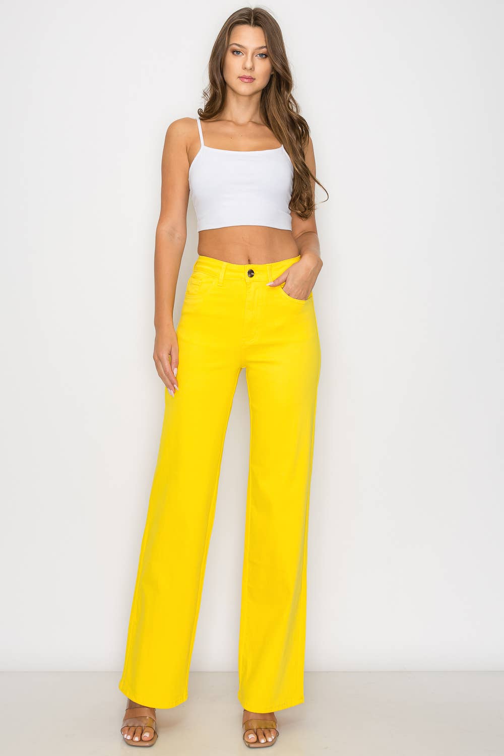 Denim Zone U.S.A. - LVB-200 YELLOW HIGH WAISTED STRETCHY WIDE LEGS JEANS