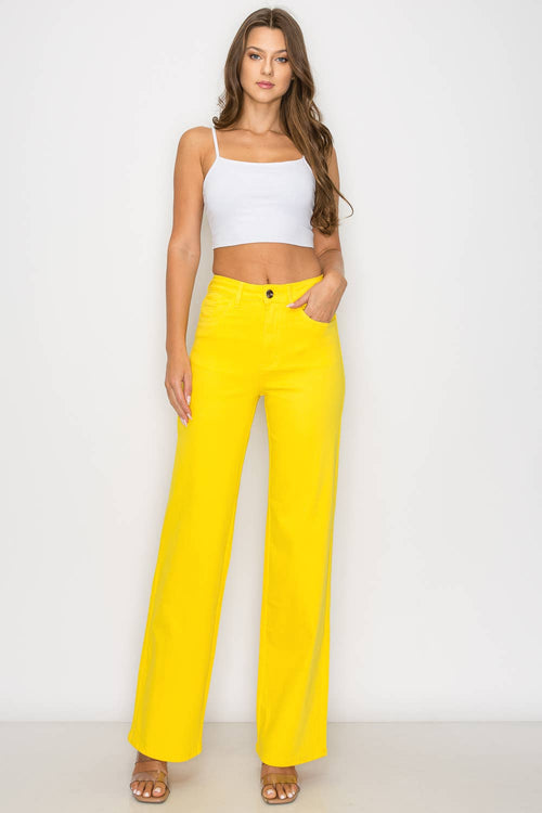 Denim Zone U.S.A. - LVB-200 YELLOW HIGH WAISTED STRETCHY WIDE LEGS JEANS
