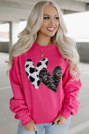 Strawberry Pink Sequins Heart Patch Graphic Sweatshirt