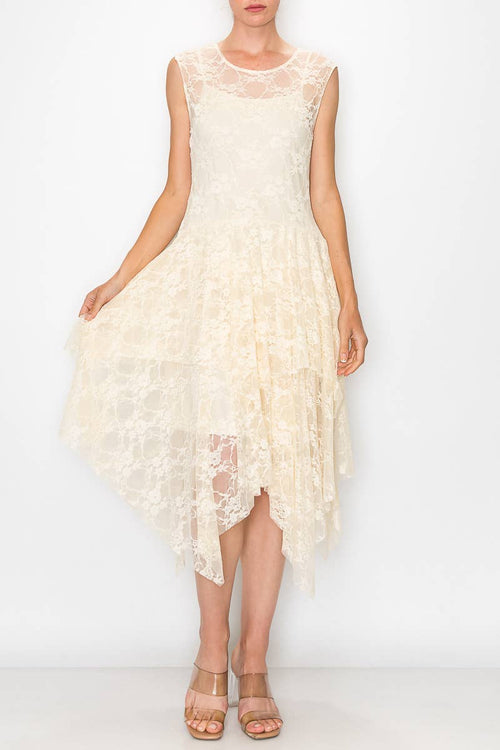 Origami Apparel ~  Lace and Crochet inspired - Taupe Lined Dress with  Matching Slip