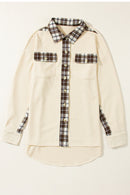 Apricot Plaid and Thermal Waffle Patchwork Shacket