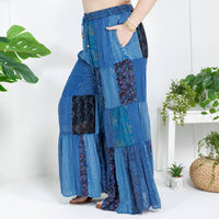 Young Threads - Retro Revival Long Flared Patchwork Pants (New Color)