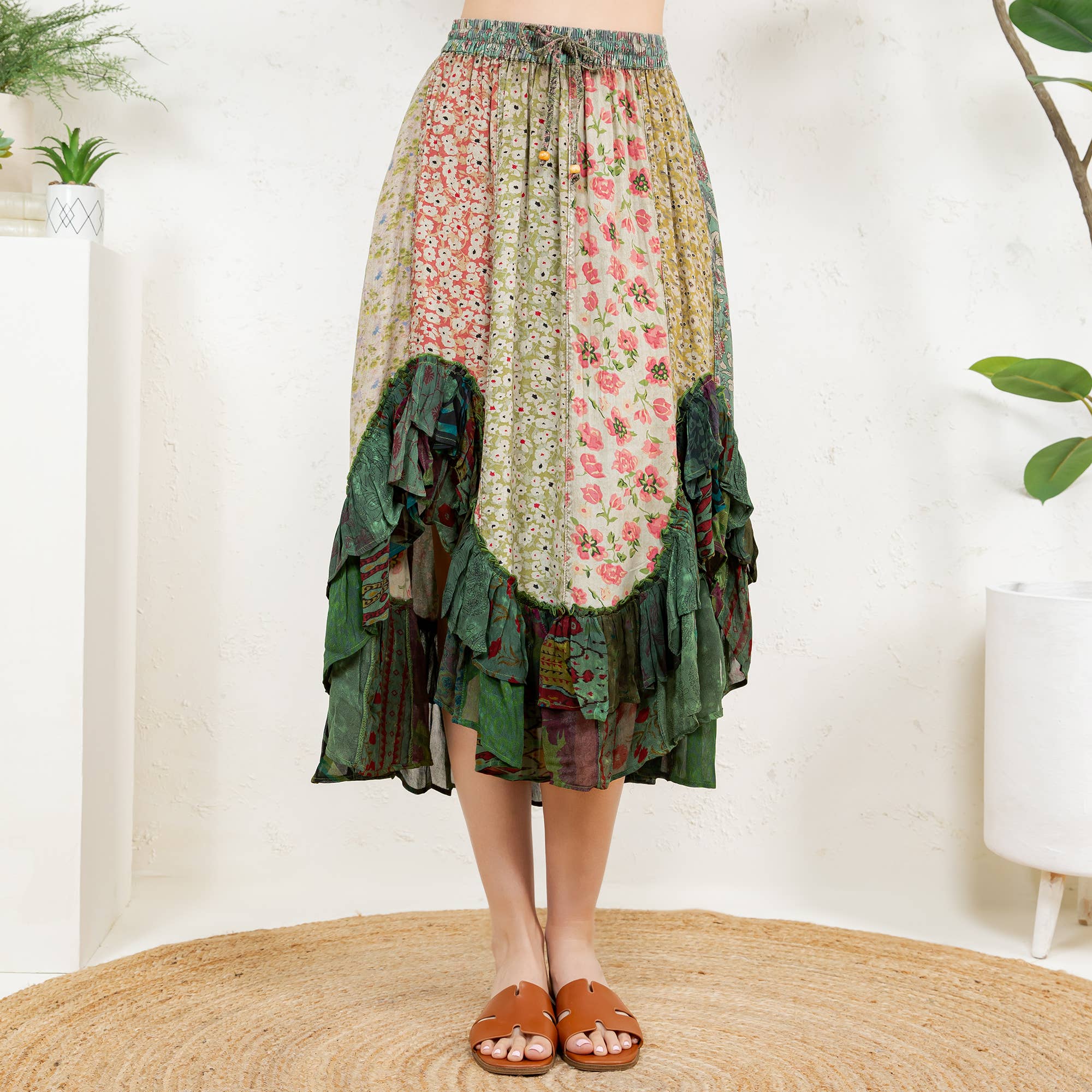 Young Threads - Bohoemian Mid-Length Skirt with Rayon Print (New Color) SK23162