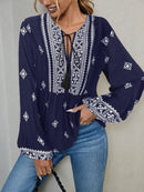 Hope & Sunshine - Boho Lantern Sleeve Tie-Neck Blouse