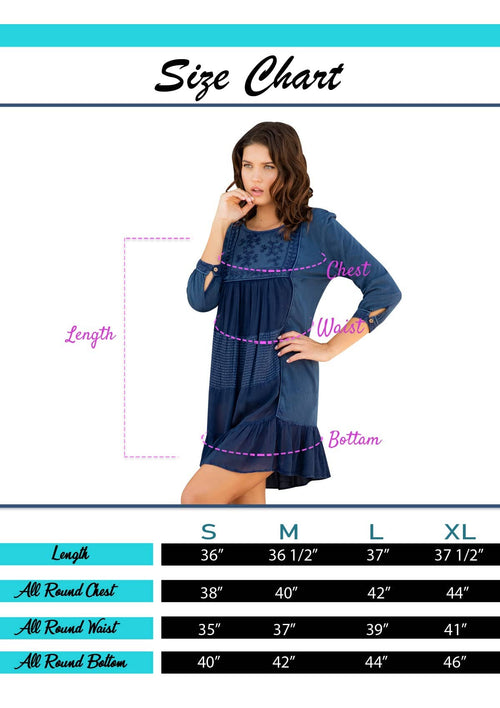 Young Threads - Women’s 3/4 Sleeve Round Neck Embroidered Boho Western Dress