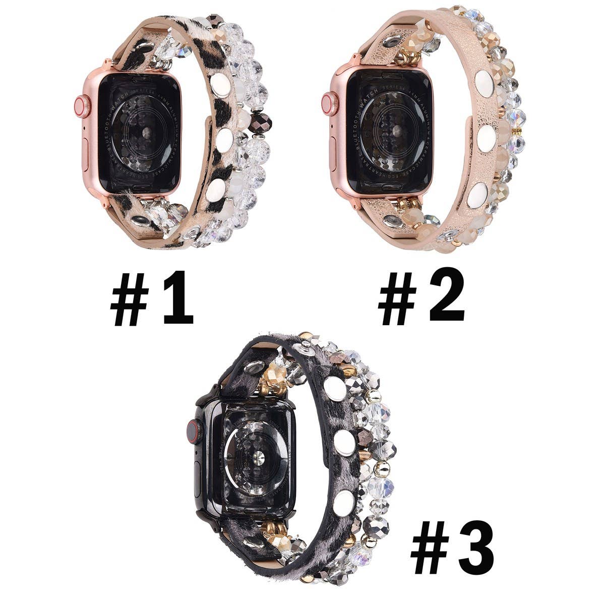 ShopTrendsNow - Leopard Calf Leather and Crystal Apple Watch Band