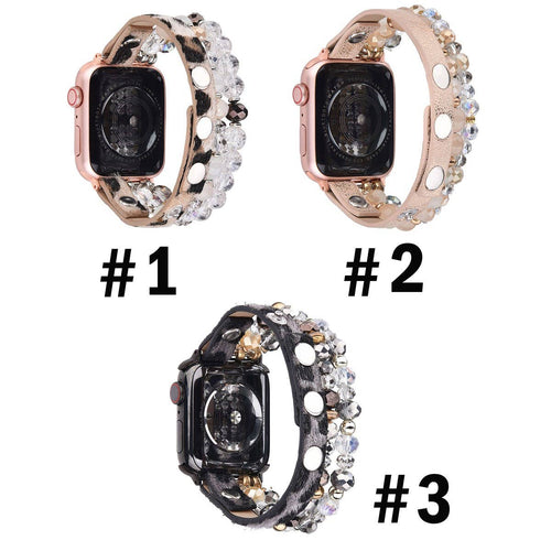 ShopTrendsNow - Leopard Calf Leather and Crystal Apple Watch Band