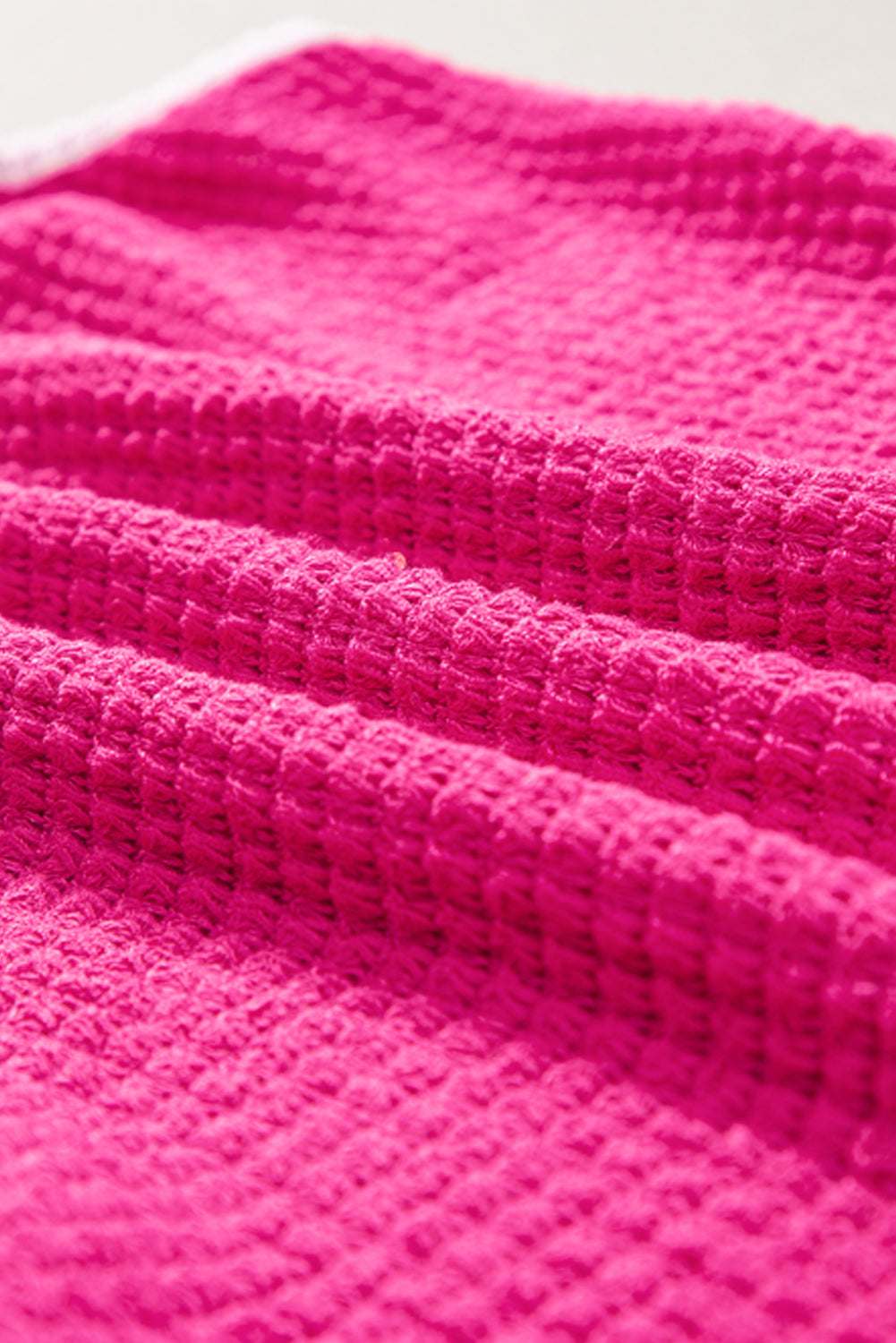 Rose Red Color Block Patched Pocket Waffle Knit Tank Top