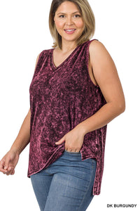 42POPS - ,,,,....SI-22151 Plus size Mineral Wash Top w/ Side Slit