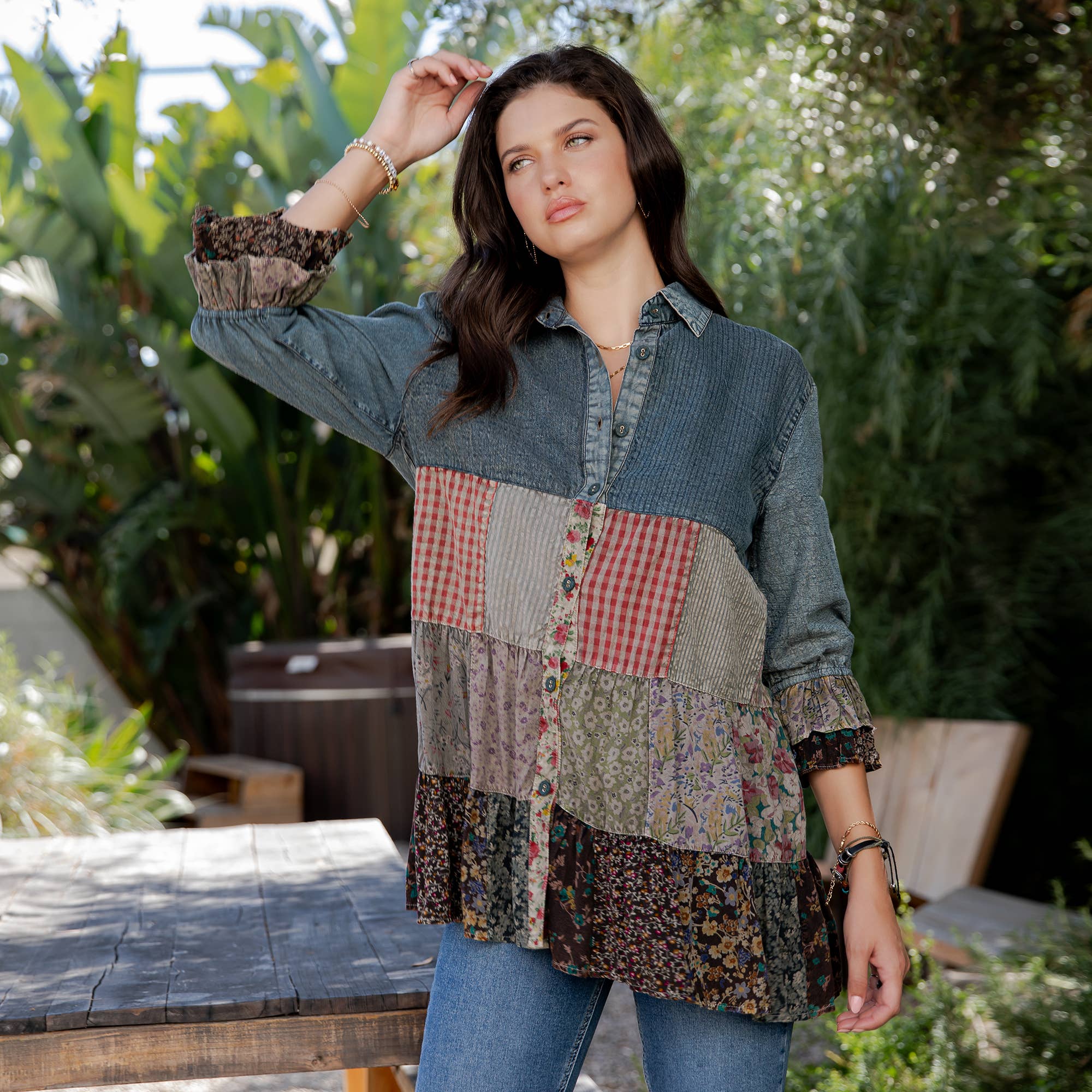 Young Threads - 3/4 Ruffle Sleeves Western Blouse Top (New Color)