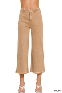 42POPS - ",,..Acid Washed Frayed Cutoff Hem Straight Wide Pants