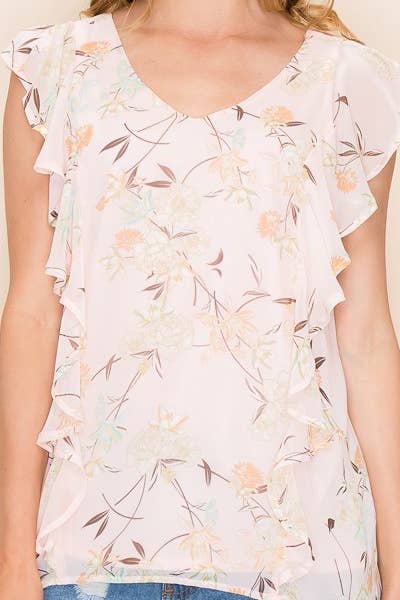Shopin LA - SP2919T-0619 - WOMEN FLORAL PRINT RUFFLE BLOUSE