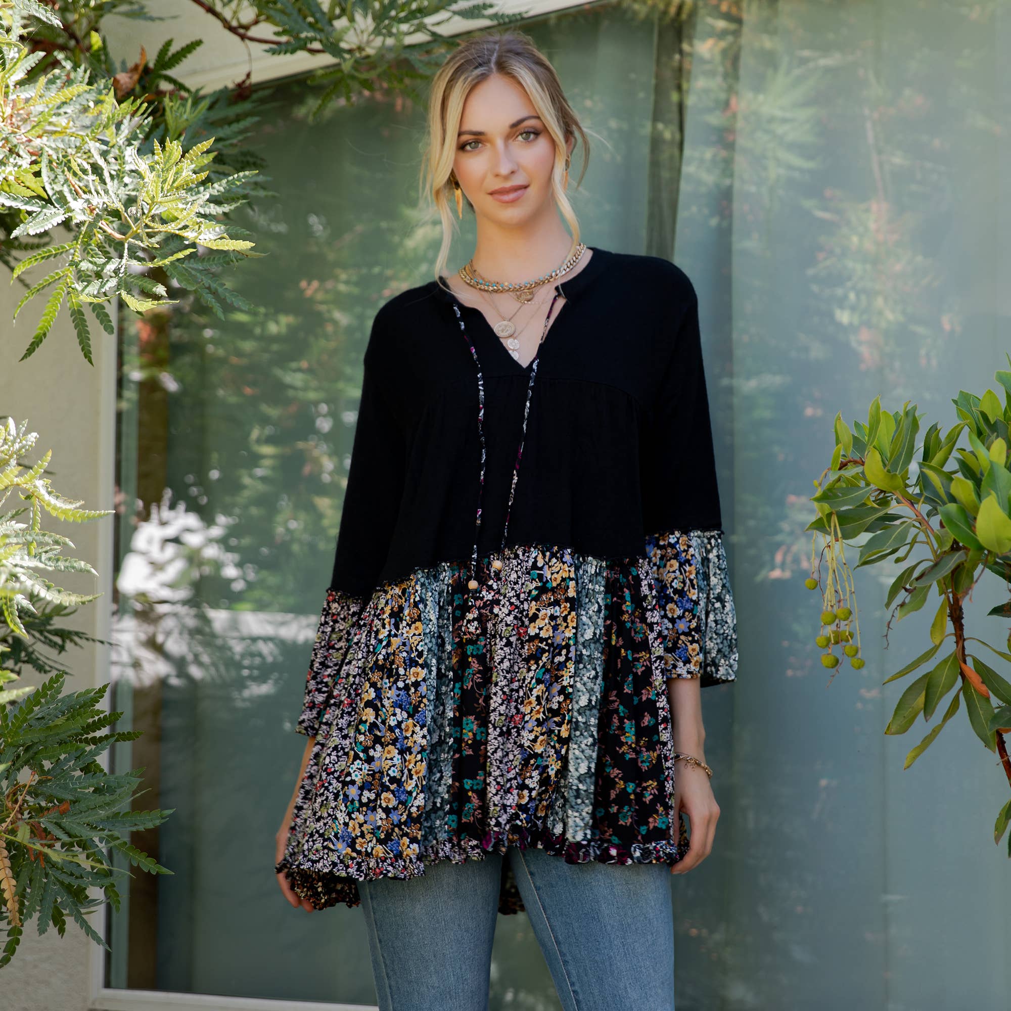 Young Threads - Chic Overdyed Band Collar Jhabla Top (New Color)