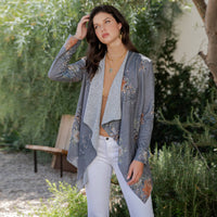 Young Threads - Artisan Plush Knit Kimono Shrug with Handcrafted Embroidery