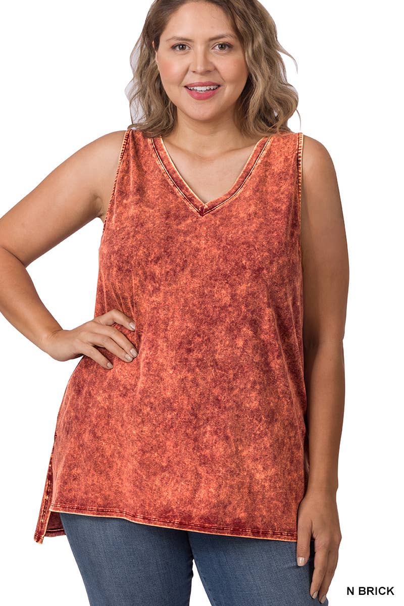 42POPS - ",,,._ Plus size Washed Cotton Sleeveless Top
