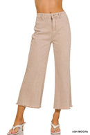 42POPS - ",,..Acid Washed Frayed Cutoff Hem Straight Wide Pants