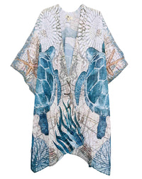 JC Sunny Fashion - JC070960 Blue-Multi Sea Turtle Kimono