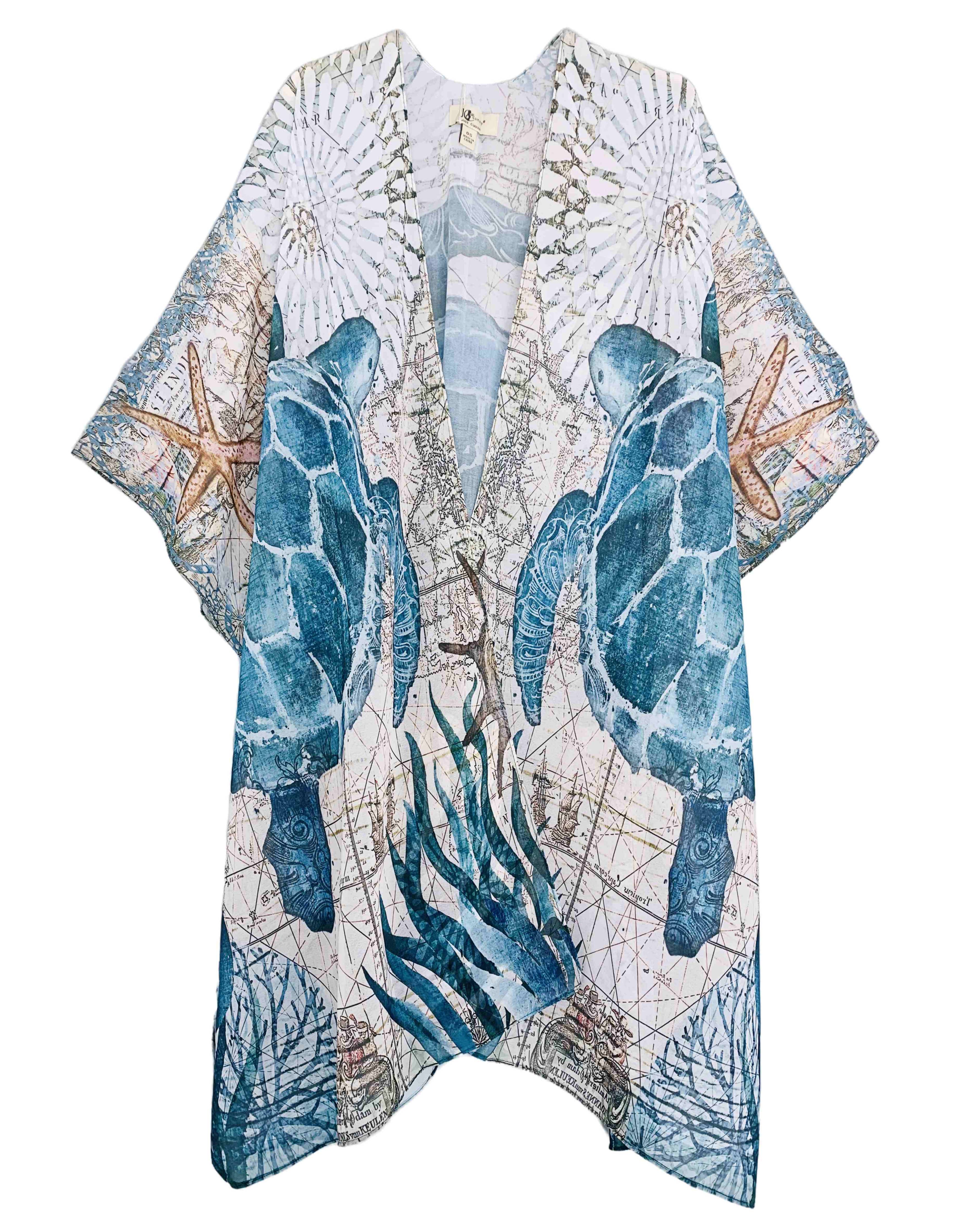 JC Sunny Fashion - JC070960 Blue-Multi Sea Turtle Kimono