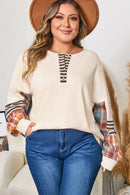 Parchment Plus Size Waffle Colorblock Striped Plaid Patchwork Half Button Pullover