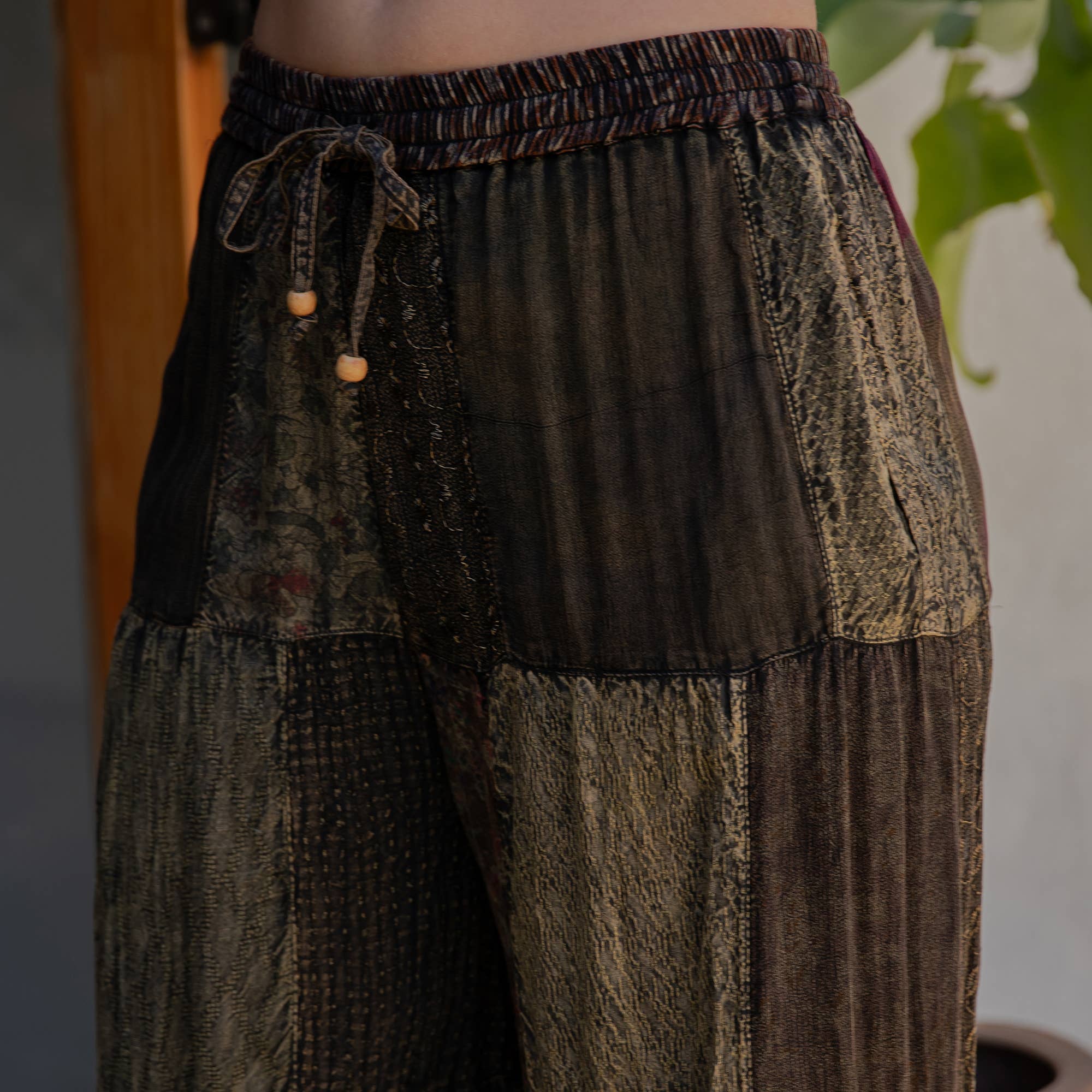 Young Threads - Retro Revival Long Flared Patchwork Pants (New Color)