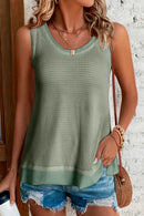 Black Scoop Neck Waffle Knit Splicing Flowy Vest