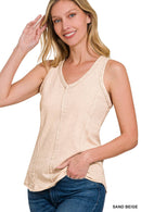 42POPS - `.FRENCH TERRY CRINKLE WASHED RAW EDGE V-NECK SLEEVEL