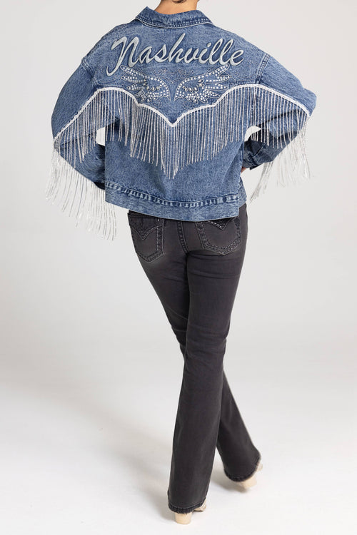 Miss Me - MJ0729L- NASHVILLE FRINGE DENIM JACKET