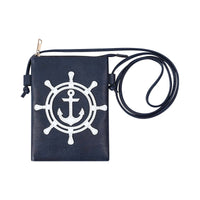 Shine Mark Accessories - Navy - Laser Cut Crossbody Cellphone Bag - Ship's Wheel