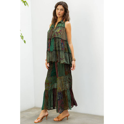 YOUNG THREADS - Sets Sleeveless Jhabla Top And Long Flared Patchwork Pants