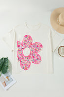Jet Stream Big Flower Patched Plus Size Tunic T-Shirt