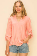 Shopin LA - SP4732T-24926- WOMEN SOLID WRAP CROSSOVER BLOUSE