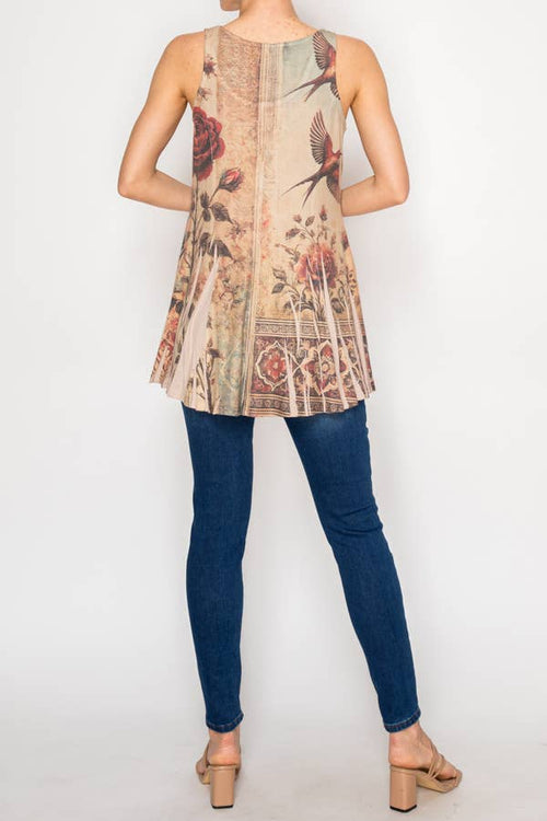 Origami Apparel ~  Lace and Crochet inspired - Soft Flowy Tunic Tank with Hidden Pockets - 501-T16TP-VINTAGE BI