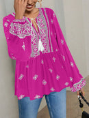 Hope & Sunshine - Boho Lantern Sleeve Tie-Neck Blouse