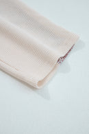 Beige Paisley Ethnic Print Waffle Patchwork Long Sleeve Loose Top