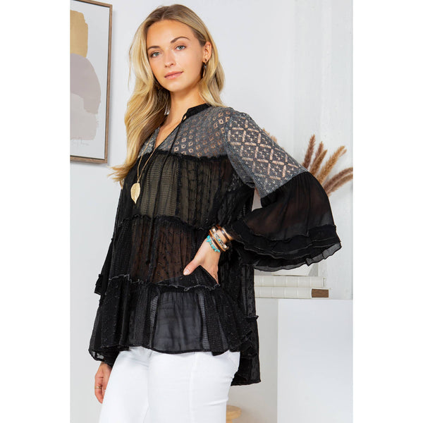 Young Threads - Boho Chic Jhabla Top with Georgette and Lace