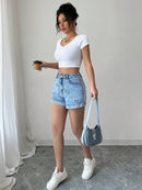 Hope & Sunshine - High-Waist Loose Denim Shorts