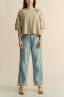 Davi & Dani - CROCHET TRIM STRAIGHT LEG DENIM JEANS