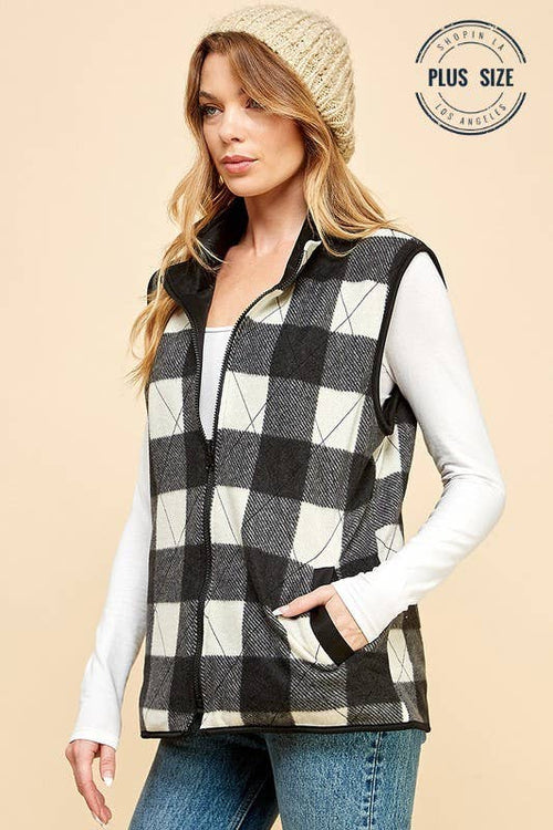 Shopin LA - SPT5193P. - PLUS SIZE REVERSIBLE PLAID ZIP UP POCKET VEST