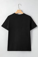 Black Halloween Sequin Pumpkin Face Graphic T Shirt