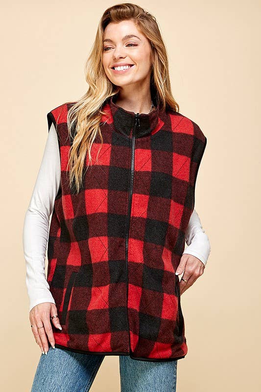 Shopin LA - SPT5193P. - PLUS SIZE REVERSIBLE PLAID ZIP UP POCKET VEST