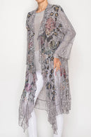 Origami Apparel ~  Lace and Crochet inspired - Lightweight Floral Lace Ruffle Duster With Sparkles - 4849GREY LEO FL