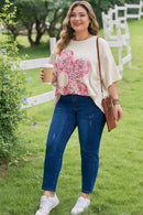 Jet Stream Big Flower Patched Plus Size Tunic T-Shirt