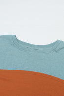 Khaki Colorblock Striped Bishop Sleeve Side Slits Top