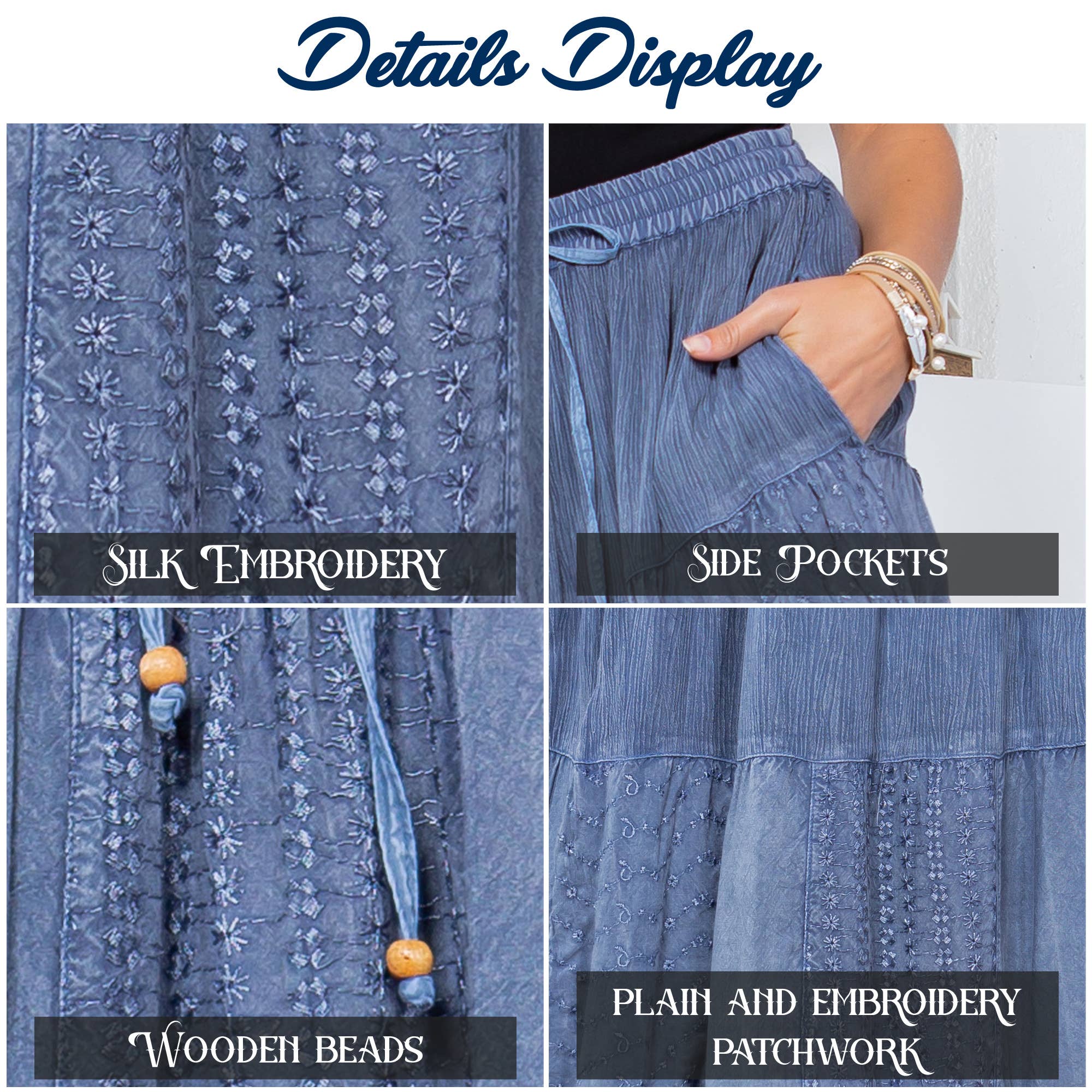 Young Threads - Retro Chic Crinkled Tiered Green Skirt With Mixed Embroidery Patch