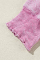 Orchid Petal Waffle Patchwork Raglan Sleeve Exposed Seam Sweatshirt