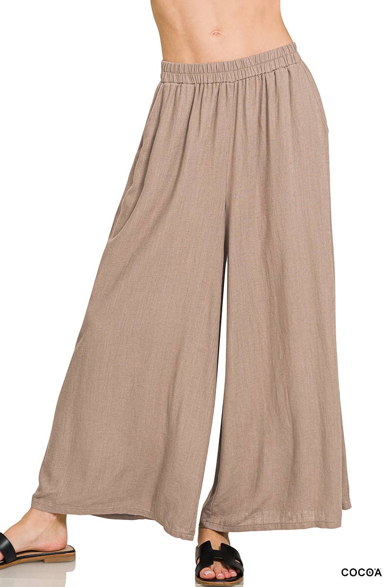 42POPS - ",,, WOVEN PLEATED LINEN BLEND WIDE LEG PANTS